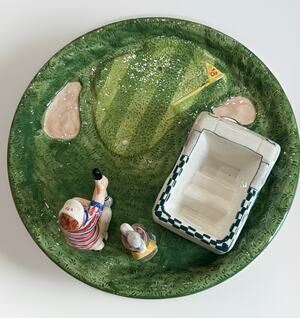 Vintage WORLD BAZAAR INC Chip and Dip Golfer Golf Cart Serving Tray 12”